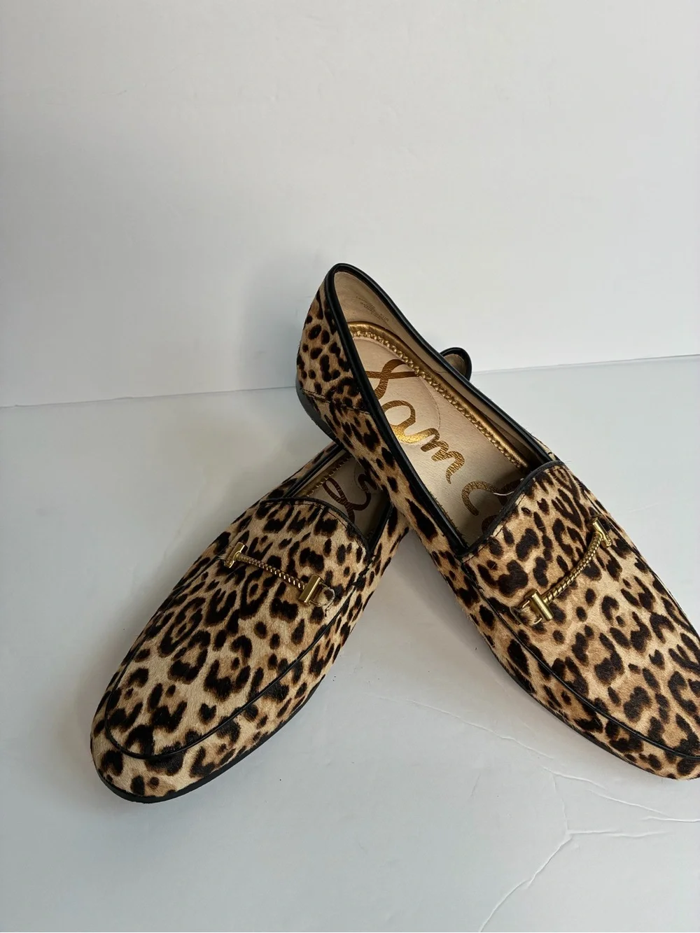 Sam Edelman 10-M Preppy Chic Office Leopard Print Slip-On Loafers with Gold Bit